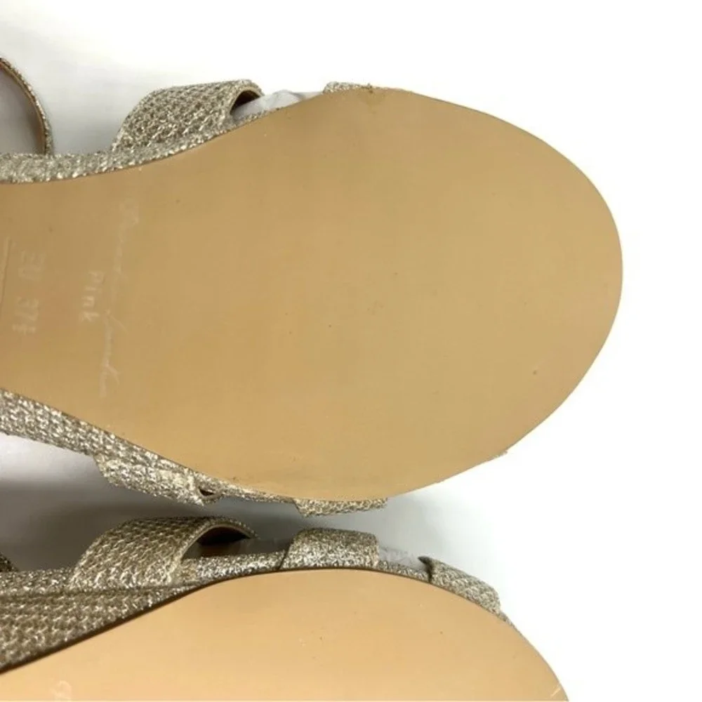 Paradox London Womens Size 7‎ Jackie Low Wedge Champagne Shimmer Dress Sandals
